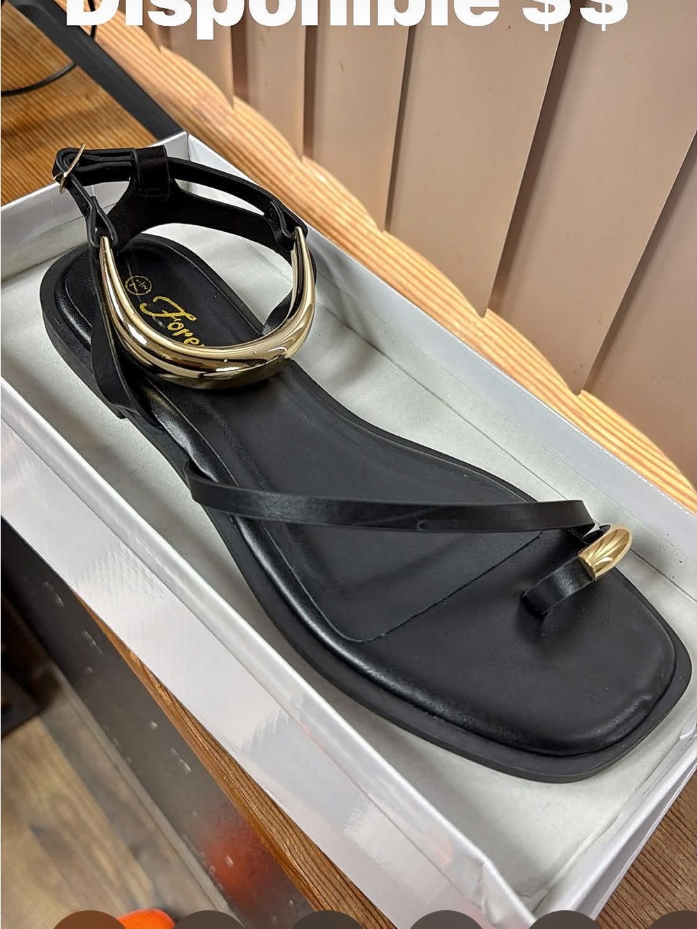 Forever 21 Black Sandal with Gold Hardware - Women's